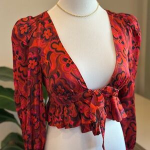 NWT For Love And Lemons Davina Tie Front Blouse